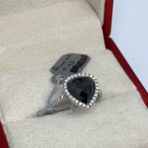 Black diamond white gold pear shape ring